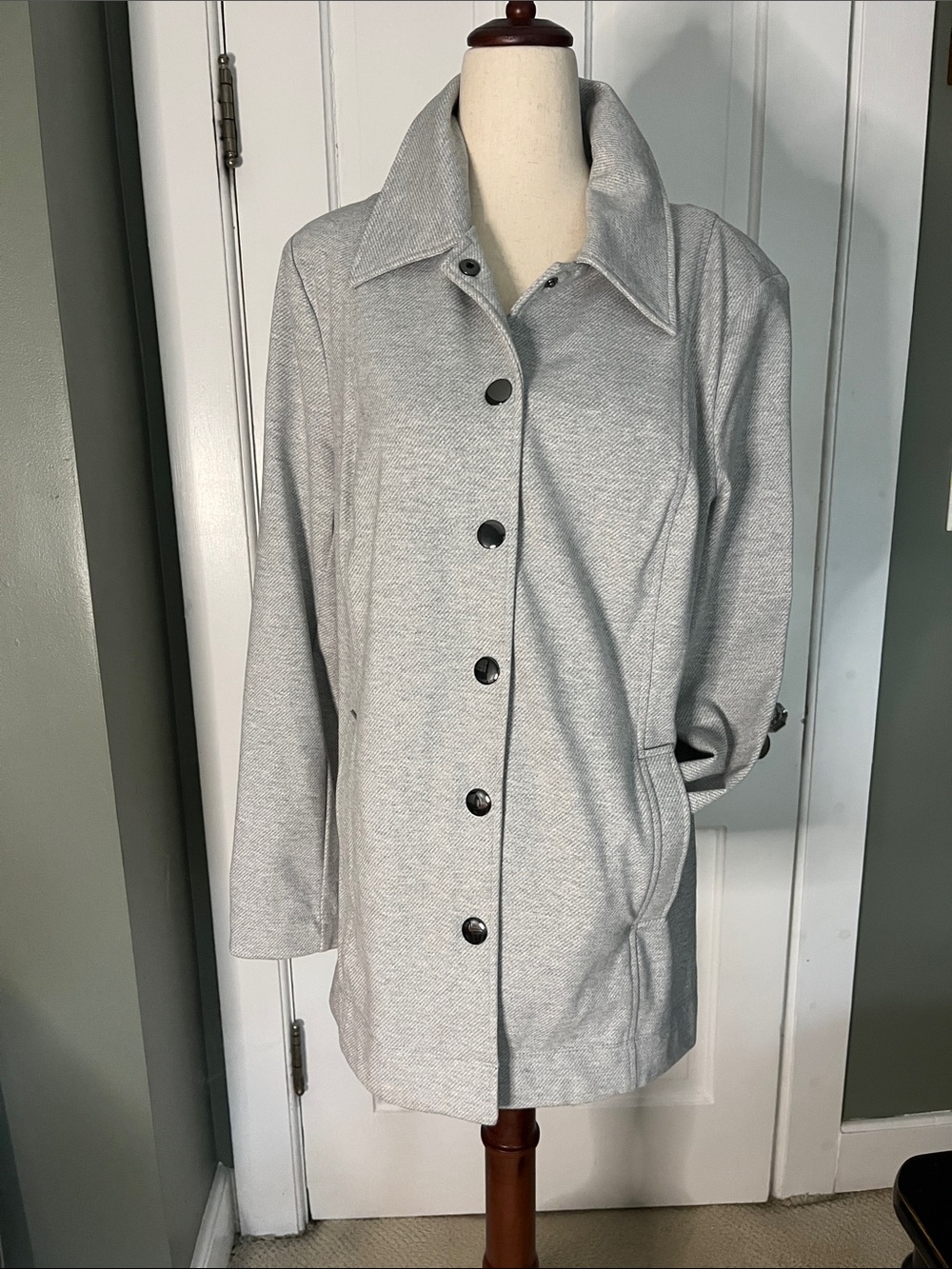 CAbi Light Gray Button-Front Pea Coat-adorable back buttons